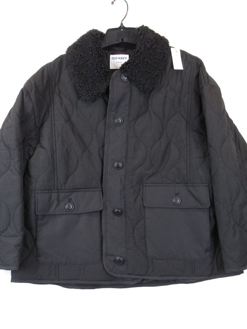 Old Navy Quilted Nylon Jacket Women's Size L Petite Black Nylon Long Sleeve